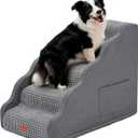 Side Armrest Dog Stairs for High Beds Up to 26-30", 5-Step Pet Ramp with Weighted Base Plate, Washable Cover, Gentle Slope Steps, Bed & Couch Ladder for Small Medium Dogs & Senior Cat