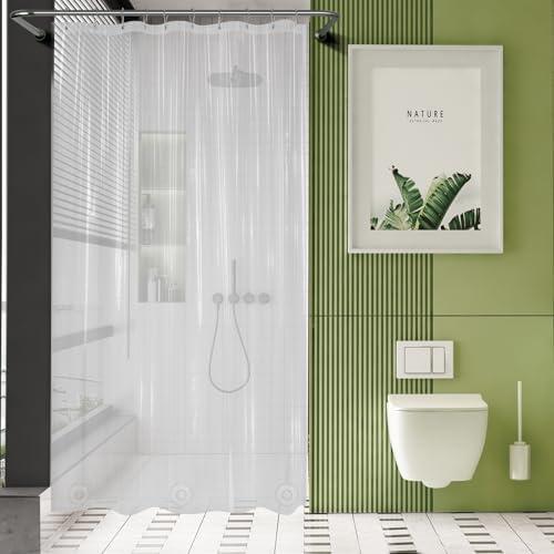 AmazerBath Long Stall Shower Curtain 60x84 Inches, Premium PEVA Heavy Duty Clear Shower Curtain, Waterproof Thick Bathroom Curtain with 3 Big Weighted Stones and 10 Rustproof Grommet Holes