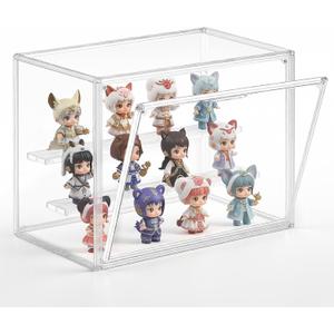 eYotto 1 Pack Acrylic Display Case for Collectibles, Clear Stackable Movable 3-Tier Hobby Display Cases, Acrylic Display Box with Lid and Magnetic Door for Figures Size 12 (Transparent)