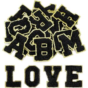 Morcheiong 52Pcs Self Adhesive Chenille Letter Patches A-Z, Chenille Letters for Clothing, Fabric, Shoes, Bags (Black)