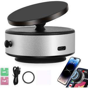 360 Rotatable Car Magnetic Phone Holder, Electric Vacuum Magnetic Suction Car Phone Mount, Electric Suction Cup Phone Mount, Strong Suction for Car Gym Bath Shower & All Smooth Surface (New-Silver)