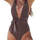 Women's Brown Wrap One Piece Swimsuit XS