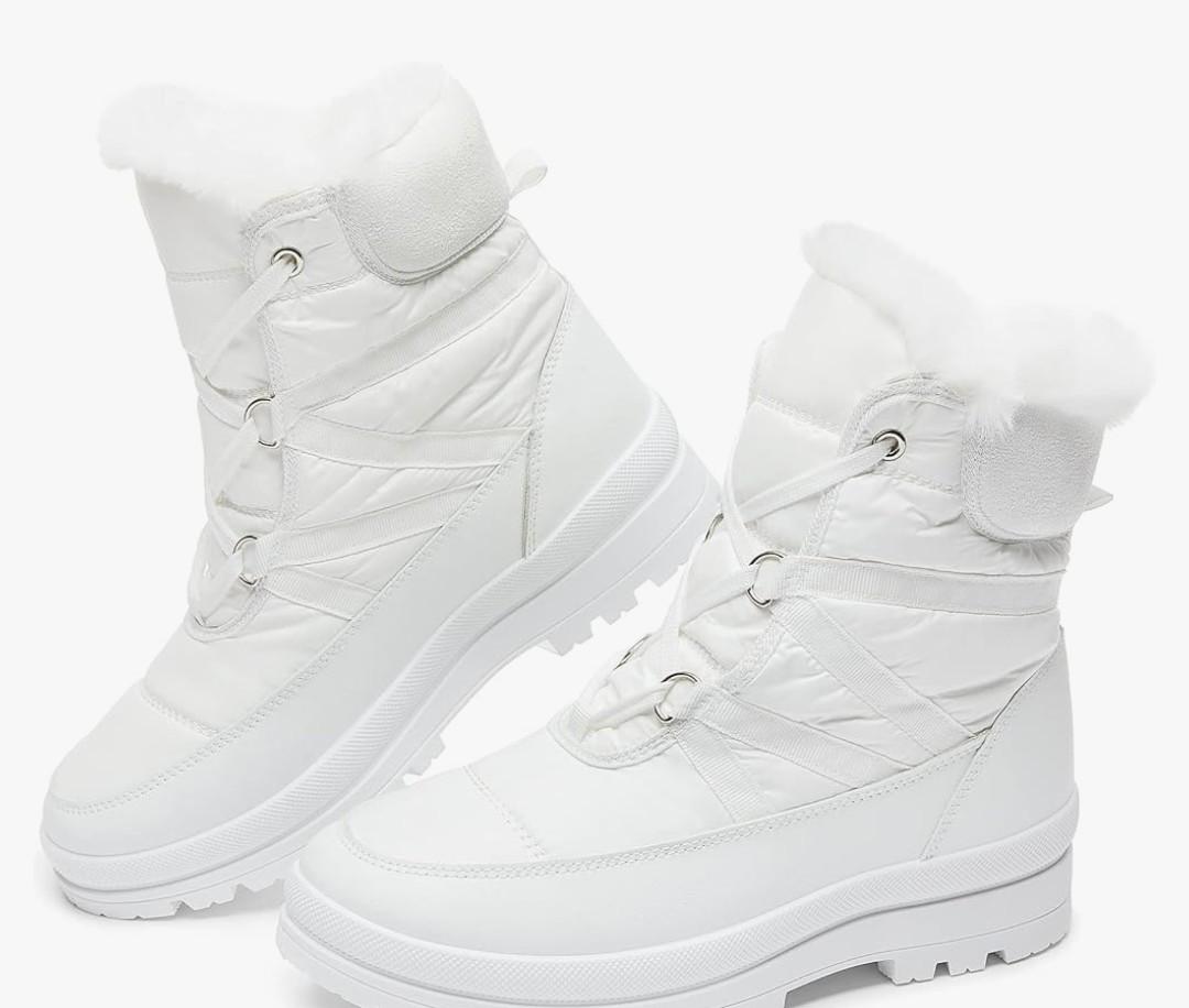 BABUDOG Womens Warm Fur Lined Mid-Calf Boots Waterproof Winter Snow Boots Non-slip Lace up Combat Boots, 7