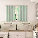 BGment Short Linen Curtains 40 Inch Length for Kitchen Window, Sage Green Textured Drapes Light Filtering Privacy with Rod Pocket Back Tab for Cafe Small Window, 2 Panels, 42 Inch Wide Each Panel