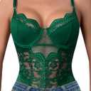 popiv Women One Piece Lingerie Lace Body Suits Teddy Corset Tops Underwire Bodysuit (Small, Green)