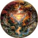 3D Visual Art Puzzles for Adults 1000 Pieces, Cave Sunset Deer Waterfall Nature Unique Hard 1000 Pieces Jigsaw Puzzles for Adults, 1000 Pieces Round Puzzle for Adults
