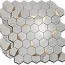 Hexagon Peel and Stick Backsplash Tiles, White Marble with Gold Accents, Waterproof PVC, 10 Sheets, Self-Adhesive Mosaic for Kitchen, Bathroom, Fireplace (10, Golden)