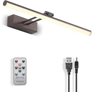 HOWMZON Wireless Picture Light, 5200mAh Battery Picture Light with Remote, Rechargeable Display Light,16" Metal Art Light for Wall Art Paintings,Gallery, Portrait (Bronze)