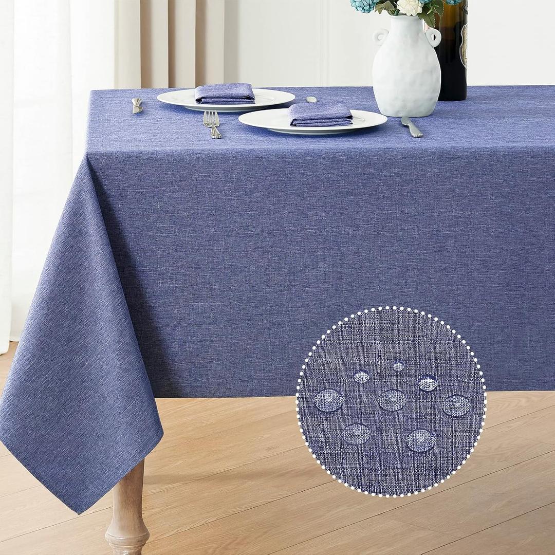 Veblandy Rectangle Tablecloth Linen Textured Waterproof & Stain Resistant Table Cloth Wrinkle Free Decorative Fabric Farmhouse Table Cover for Dining/Party/Buffet/Wedding, 52 x 70 Inch, Demin Blue