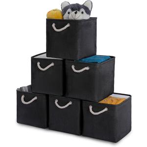 Oterri 6 Pack Cube Storage Bins, Foldable Storage Cubes, 11x11 Inch Fabric Cubes Storage Basket, Decorative Storage Basket for Home, Shelves, Nursery Organizers(Black)