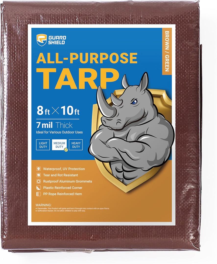 GUARD SHIELD Brown/Green Tarp 8x10 Feet Medium Duty Outdoor Waterproof Multi Purpose Poly Tarps Cover 7mil