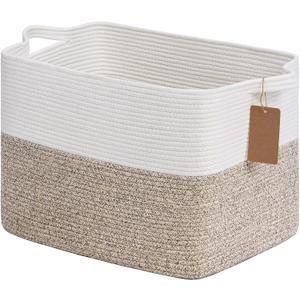 2 PACK Goodpick Woven Storage Baskets for Organizing, Blanket Basket Living Room, Rope Baskets for Storage, Rectangle Toy Basket With Handles, Brown and White, 18 x 14 x 12 Inches