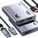 Video Capture Card, Audio Video Capture Card, USB 3.0 Capture Card 4K HDMI Loop-Out, 1080P 60FPS/2K 30FPS Videogame Capture for Streaming, Works forPS5/Switch/Camera/PC