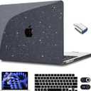 CISSOOK Sparkly Black Star Case for MacBook Air 15 Inch 2025 2024 2023 Model A3241 A3114 A2941, Plastic Glitter Bling Hard Shell Case with Keyboard Cover Screen Protector for MacBook Air 15 M2 M3 M4