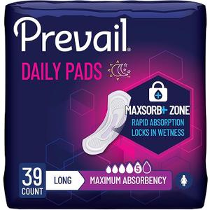 4 Pack Prevail Maximum Absorbency Incontinence Bladder Control Pads, Long, 39 Count