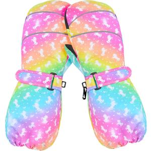 Kids Gloves Winter Toddler Mittens Girls Snow Ski Glove Waterproof Warm Sherpa with Long Cuff Snowboard Gloves (Medium5-9Year, Rainbow Unicorn)