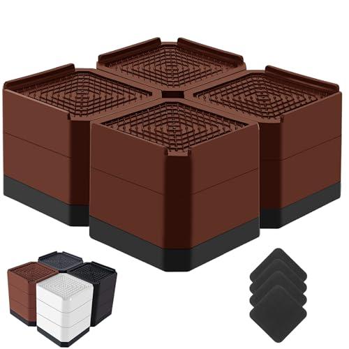 Bed Risers Heavy Duty, Adjustable Furniture Riser Blocks Lift 1.5, 3, 4.3 inches for Couch Table Desk Sofa Chair Legs, Refrigerator, Washing Machine - Support up to 4000 lbs (Brown 4 Pack, 3 inch)
