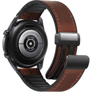 Magnetic Leather Band Compatible with Samsung Galaxy Watch 3 45mm/Galaxy Watch 46mm Bands/Gear S3 Frontier, Quick Release 22mm Strap Replacement Wristband for Men Women (A1 Dark Brown (for 22mm))