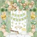 Ouddy Life Sage Green Birthday Party Decorations, Happy Birthday Banner Gold Heart Star Foil Balloons Paper Pompoms Fringe Curtain Cake Topper Crown, Neutral Birthdays Decorations for Women Girls