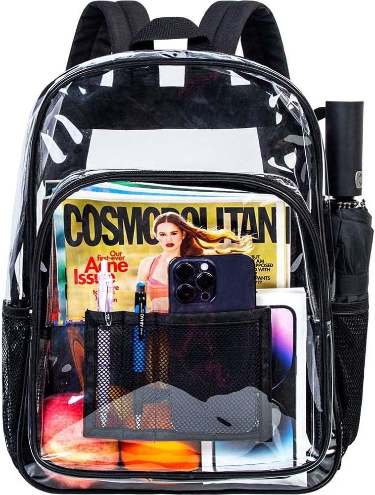 gxtvo Clear Backpack, Heavy Duty Transparent Bookbag, See Through Backpacks for Women Men (Black)