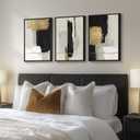 Framed Black and White Abstract Wall Art, 3 Piece Canvas Prints Paintings Artwork for Walls, Modern Minimalist Gold Beige Block Pictures for Living Room Hallway Office Wall Decor 16x24 Inch, 16" W x 24" H x 3Pcs