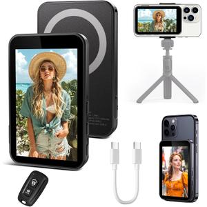 Phone Vlog Selfie Monitor Screen Wireless Magnetic Back Camera Monitor 4K 30fps Bluetooth Remote No Delay Rear Camera for Selfie Vlog Live Stream,