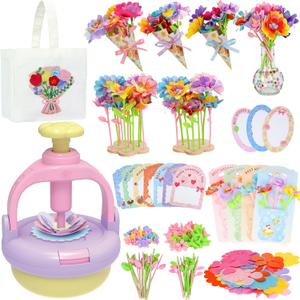 DIY Flowers Craft Kit for Girls, Flower Bouquet Maker Machine with 120 Fabric Petals, 14 Greeting Cards, Gift Wrap, Vase & Storage Bag, Creative Floral Arts and Crafts Toy for Kids Ages 3-12 (purple)