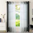 Set of 2 Chiffon Ombre Sheer Curtains, Gradient Window Curtain Panels Drapes, Grommet Top Semi Sheer, Voile Window Treatment for Girls Bedroom, Living Room, Patio Door, 52 x 63 in, Black