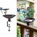Bird Bath and Feeder for Deck Railing, 2 in 1 Deck Mounted Balcony Birdbath with Vivid Butterfly Decor, Metal Bird Bath for Outdoors Porch Patio Garden (Antique Brown-753)