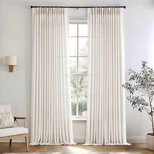 Memory Trained Pinch Pleated Curtains 108 Inches Long, Viral Linen Pinch Pleat Sheer Curtains with Ring Hooks&Clips for Track System Living Room, Natural Light Filtering Privacy Curtain 2 Panel Set