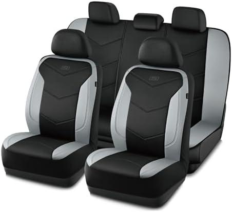 Skechers Memory Foam Seat Covers,Leather Car Seat Covers, Ultimate Comfort & Support Seat CoversFull Sets,Airbag Compatible, Automotive Universal Fit Most for SUVs, Vans, Sedans, Cars, Trucks,Gray