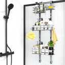 ODesign Over The Door Shower Caddy, 3-Tier Adjustable Hanging Shower Caddy with Soap Holder & 4 Hooks, Rustproof Bathroom Shower Organizer with Suction Cup,Shower Rack for Shampoo Razor, Slate-Grey