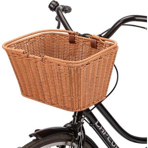 CXWXC Bike Basket - Durable Front Bicycle Bike Baskets - Handmade Woven Wicker Bike Basket with Adjustable Leather Straps (Brown)