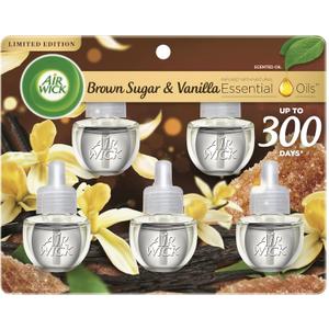 Air Wick Plug in Scented Oil Refill, 5 ct, Brown Sugar and Vanilla, Air Freshener, Essential Oils, Fall Scent, Fall decor
