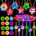 64 PCS Halloween Party Favors for Kids, Glow in The Dark Halloween Toys Bulk Light Up Ring Necklaces Bracelet Halloween Goodie Bag Fillers Stuffers Treats for Classroom Prizes Trick or Treat Gifts