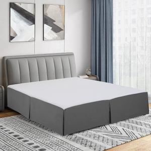 Cathay Home Double Brushed Microfiber Pleated Easy Fit Bed Skirt, Ultra Soft, Fade and Wrinkle Resistant - Gray, Queen