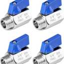 QWORK Mini Ball Valve, 4 Pack 3/8" NPT Thread Female and Male 304 Stainless Steel Shut-Off Valves