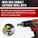 C&T 5 Piece M35 Countersink Drill Bit Set, 1/4'' 3/8'' 1/2'' 5/8'' 3/4'' with Bit Holder & Storage Case,High Speed Steel,5 Flute 82 Degree, Suitable for Drilling Copper, Metalworking, Wood, Plastic