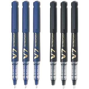 Pilot V7 Hi-Tecpoint Cartridge System Rollerball Pen Medium Point - (Blue 3 & Black 3)