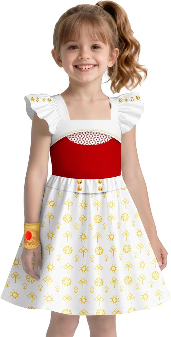 Zombies Dress for Girls Kids Daywalker Outfit Square Neck Dresses Party Halloween (110, Red)