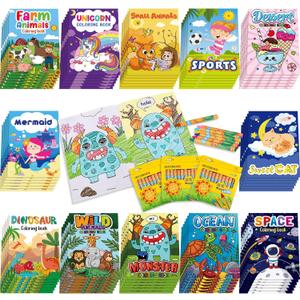 Fulmoon 144 Pcs Coloring Books with Crayons for Kids Bulk Dinosaur Animal Unicorn Space Mini Coloring Books for Toddler Ages 6+ Birthday Party Favors Classroom Activity Supplies Crafts