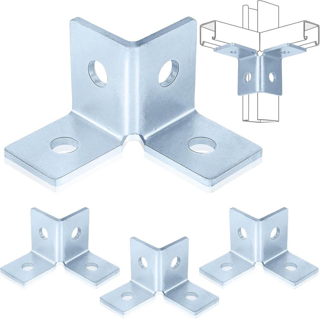 Shimeyao 4 Pcs 4 Hole Double Corner Channel Wing Fitting, Galvanized Steel Wing Shape 90 Degree Fitting Bracket Fit for 1/2" Bolt in 1-5/8" Strut Channel