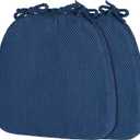 2 Pack Navy Blue Chair Cushions with Ties Removable Covers, D-Shape Dining Kitchen Chair Seat Pads Non Slip 17"x16"