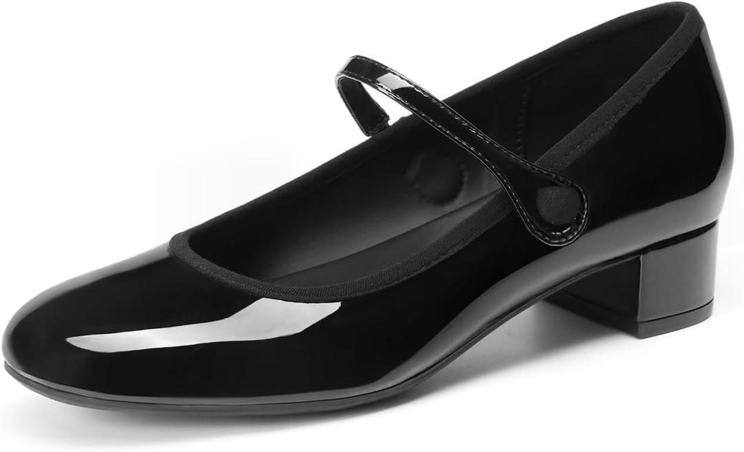 DREAM PAIRS Women's Mary Jane Chunky Low Heels Comfortable Slip on Dress Shoes for Women Closed Round Toe Casual Cute Work Pumps Flats Shoes, Size 7, Black, SDPU26008W