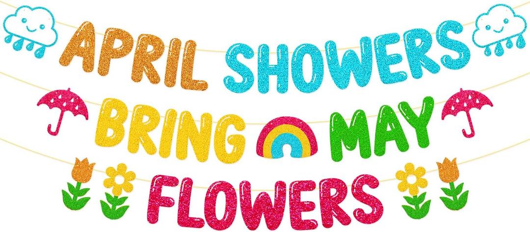 April Showers Bring May Flowers Banner School Classroom Spring Party Decorations for Student Children Teacher Celebrating Happy Spring Party Supplies
