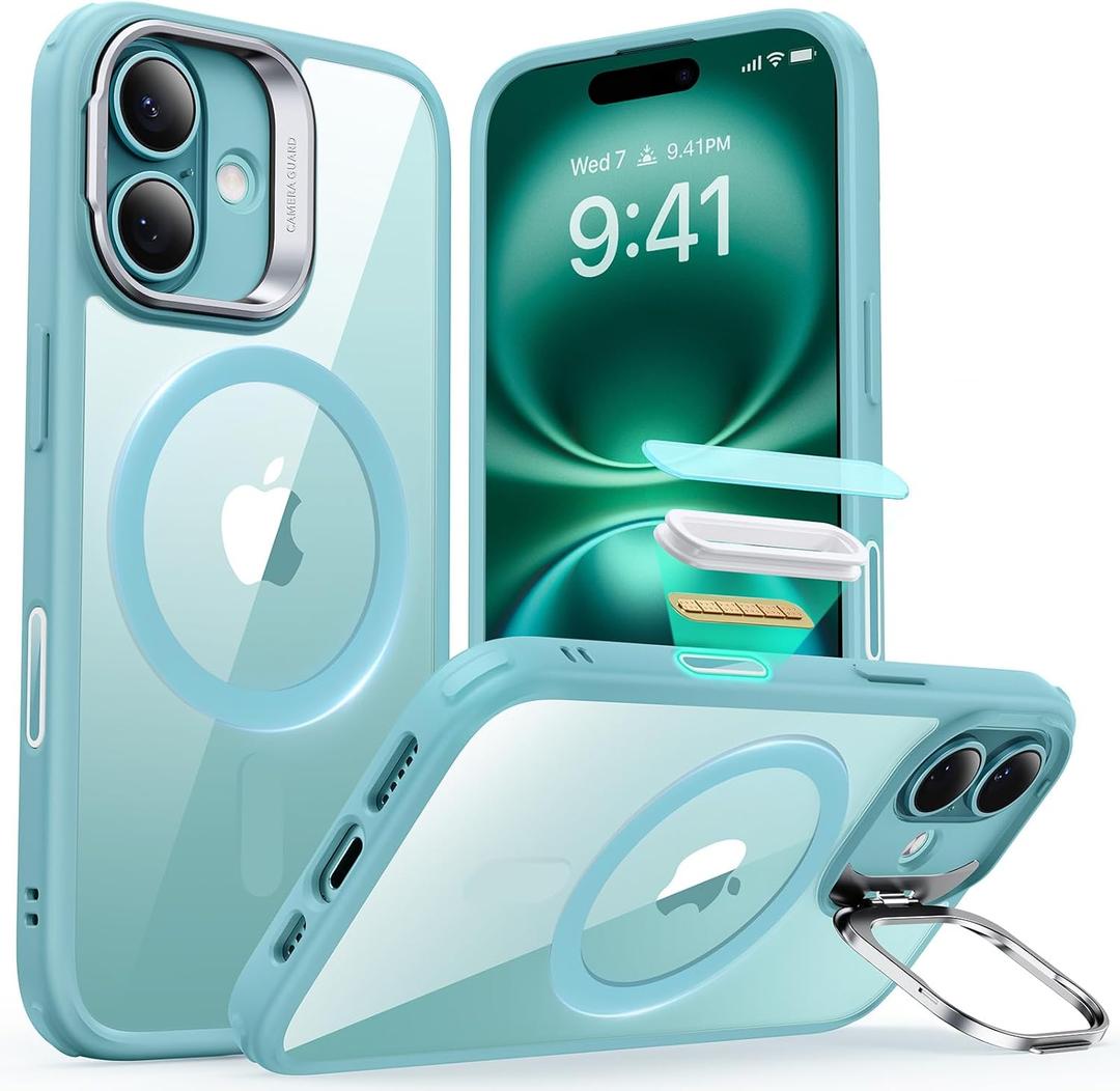ESR for iPhone 16 Plus Case, Camera Control Button Compatible with MagSafe, Military-Grade Protective Case, Built-in Stash Stand Phone Case, Scratch-Resistant Back Cover, Classic Series, Clear Green