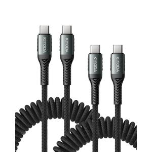 USB C to USB C Cable Coiled 6FT 2Pack, Braided Type C Charger for Car 66W Fast Charging Cord Compatible with iPhone 17 16 15, iPad, Samsung Galaxy, Google Pixel, Moto, LG, TCL Phones