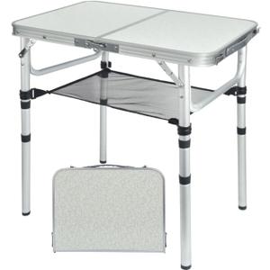 Small Folding Camping Table, 2ft Portable Picnic Table Aluminum 24" x 16" Folding Table, 3 Adjustable Heights Portable Lightweight Table Dining Table for RV, Picnic, Beach (White)