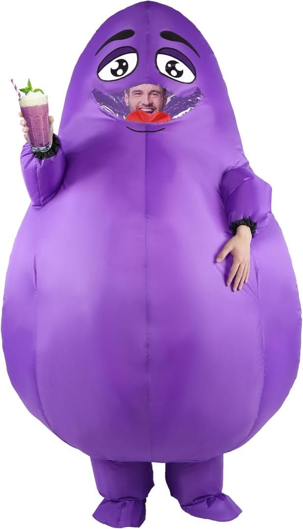 Inflatable Grimace Costume, Halloween Funny Full Body Purple Grimace Blow up Adult Mascot Suit Cosplay Party for Men Women