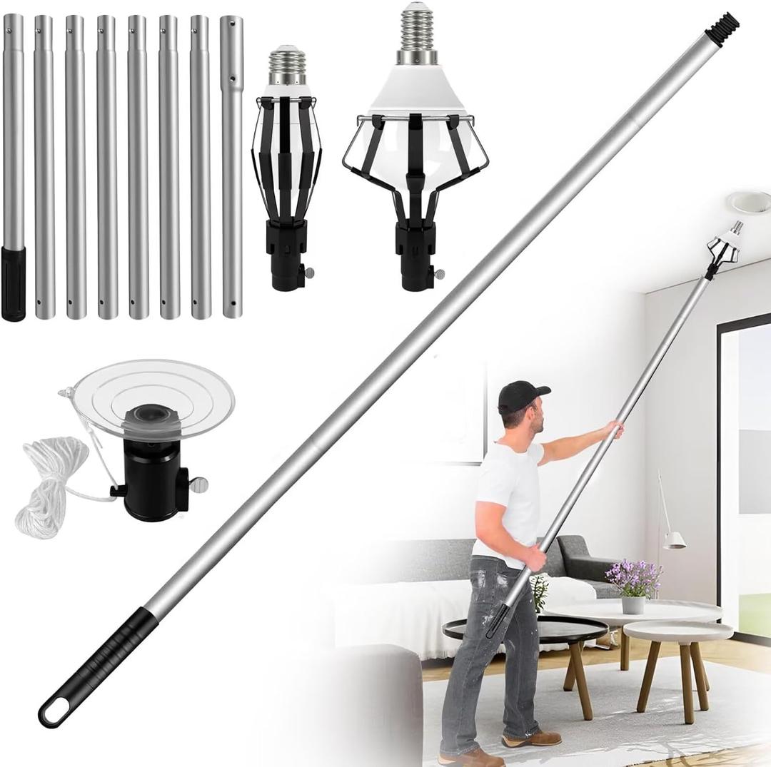 13fT Light Bulb Changer for High Ceilings with Extension Pole with Baskets and Suction Cup Bulb Removal Tool for High Ceilings and Recessed Lights - (Black)